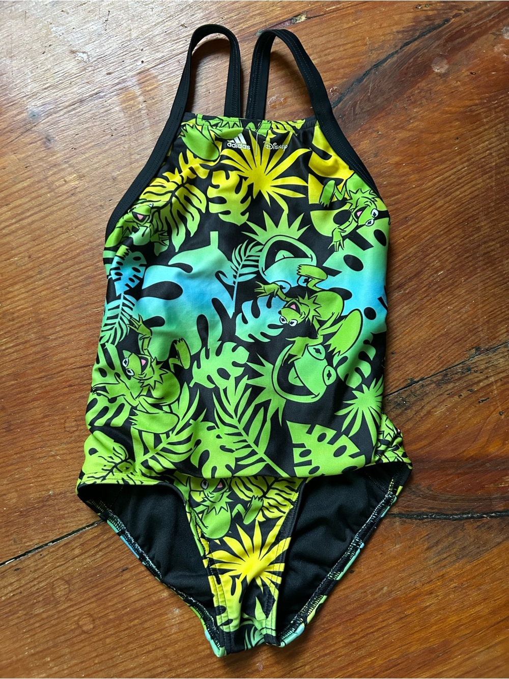adidas Kids Neon Green & Black Tropical One-Piece Kermit the frog Swimsuit
